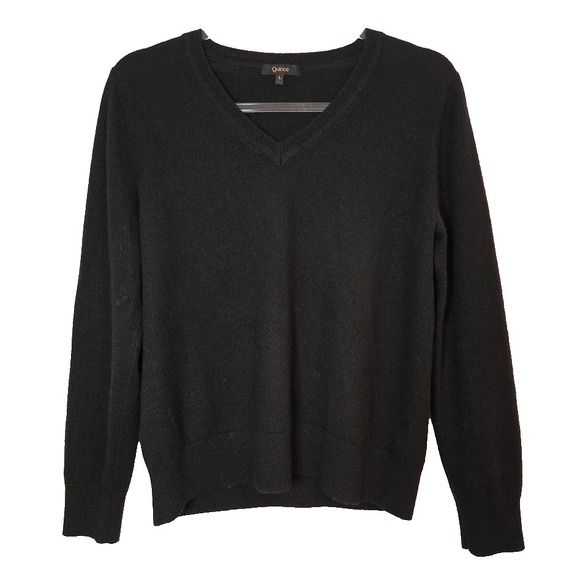 Quince Mongolian Cashmere V-Neck Sweater Women's Size L Black Basic Minimalist - Picture 1 of 6